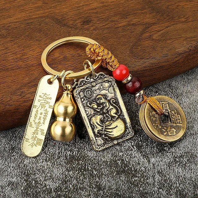 Five Emperors Gourd & Lucky Coin Zodiac Keychain