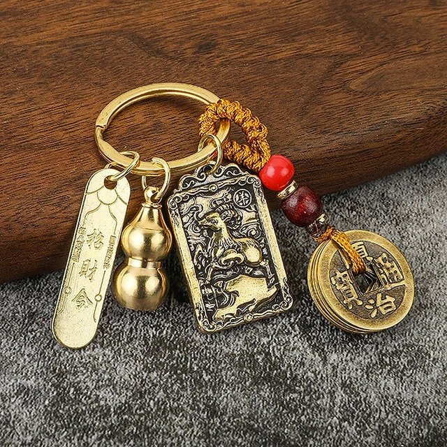 Five Emperors Gourd & Lucky Coin Zodiac Keychain