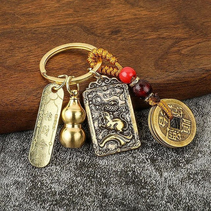 Five Emperors Gourd & Lucky Coin Zodiac Keychain