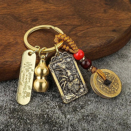 Five Emperors Gourd & Lucky Coin Zodiac Keychain