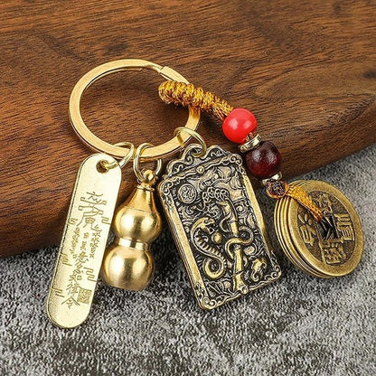 Five Emperors Gourd & Lucky Coin Zodiac Keychain