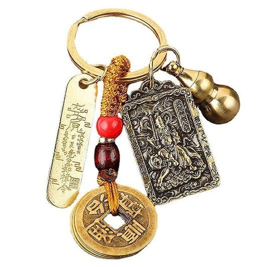 Five Emperors Gourd & Lucky Coin Zodiac Keychain