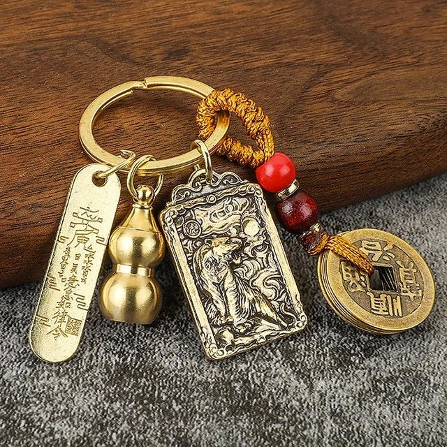 Five Emperors Gourd & Lucky Coin Zodiac Keychain